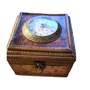 Clock Wooden Jewelry Box with Mirror and Brass Fittings Laquered